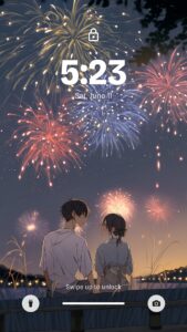 【壁紙】花火大会に来たカップルの後ろ姿イラスト