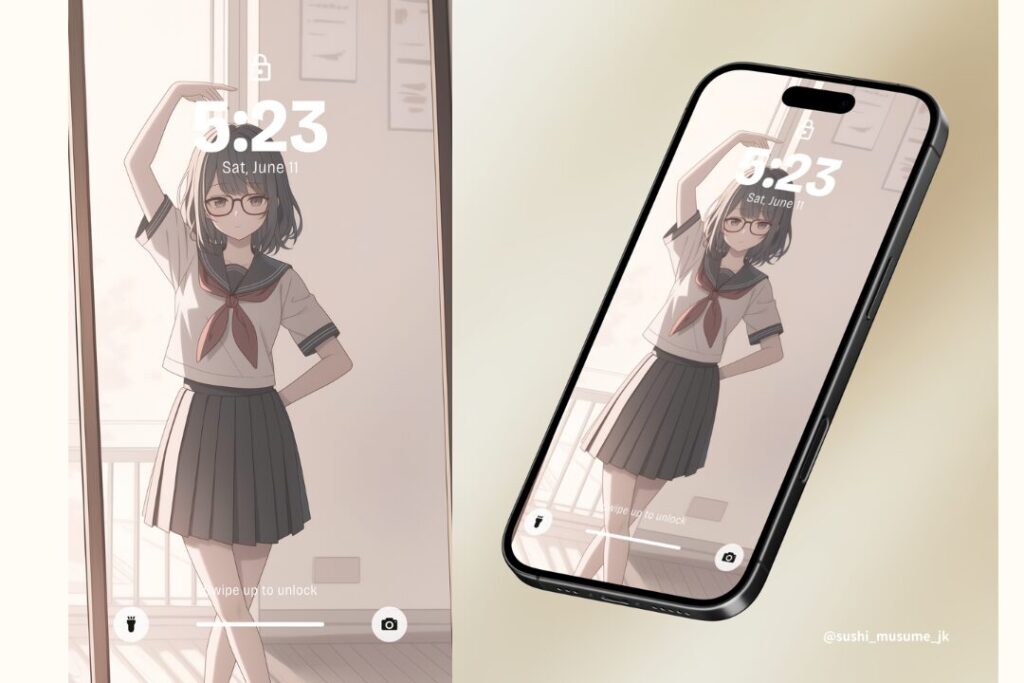 【壁紙】鏡の前でポージングの練習する橘 柚/Wallpaper