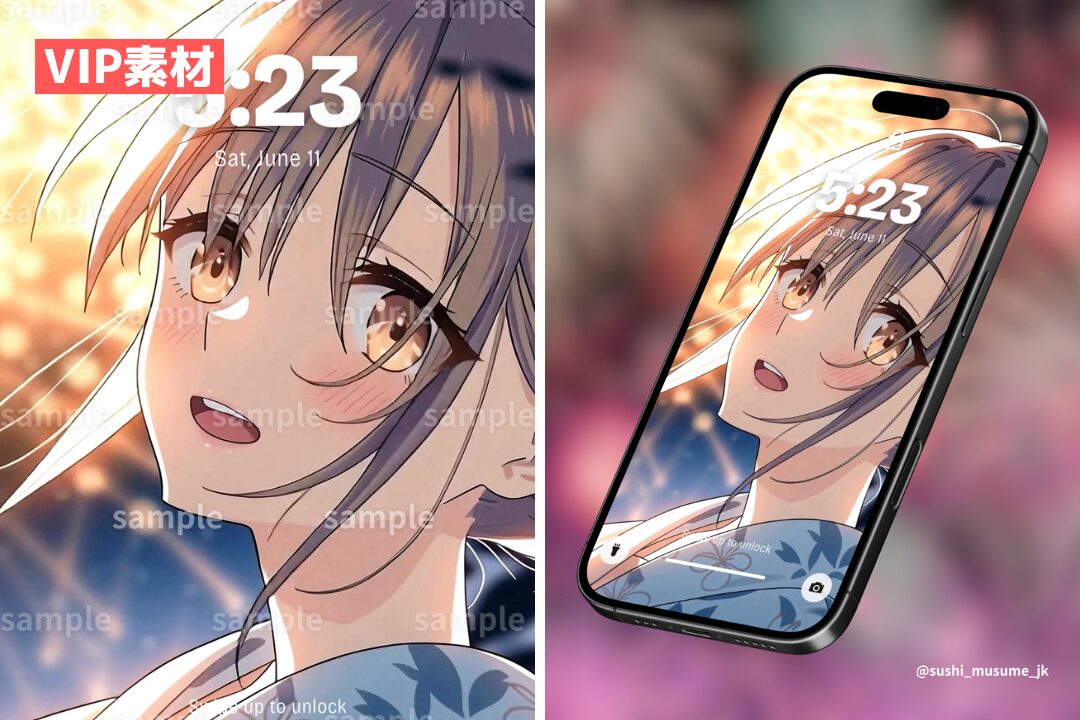 【VIP】花火大会に来た浴衣姿の美しい女性イラスト2枚
