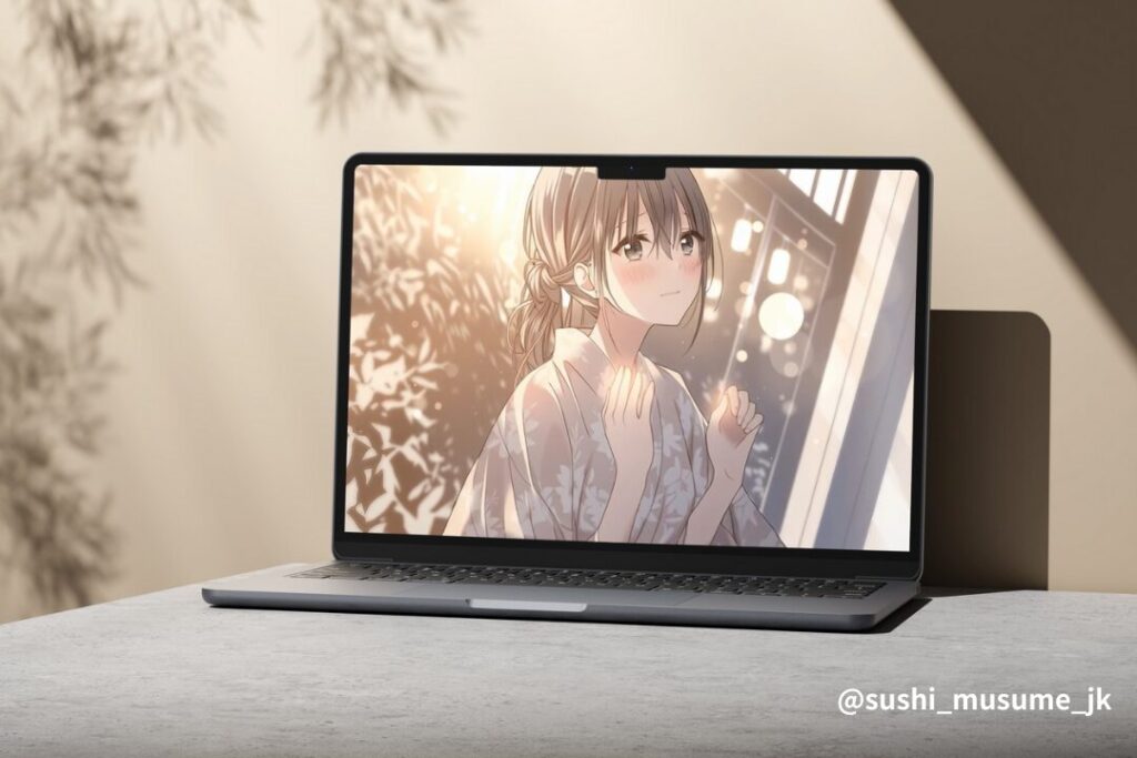 【壁紙】浴衣を着て夏祭りに参加するかわいい女の子イラスト