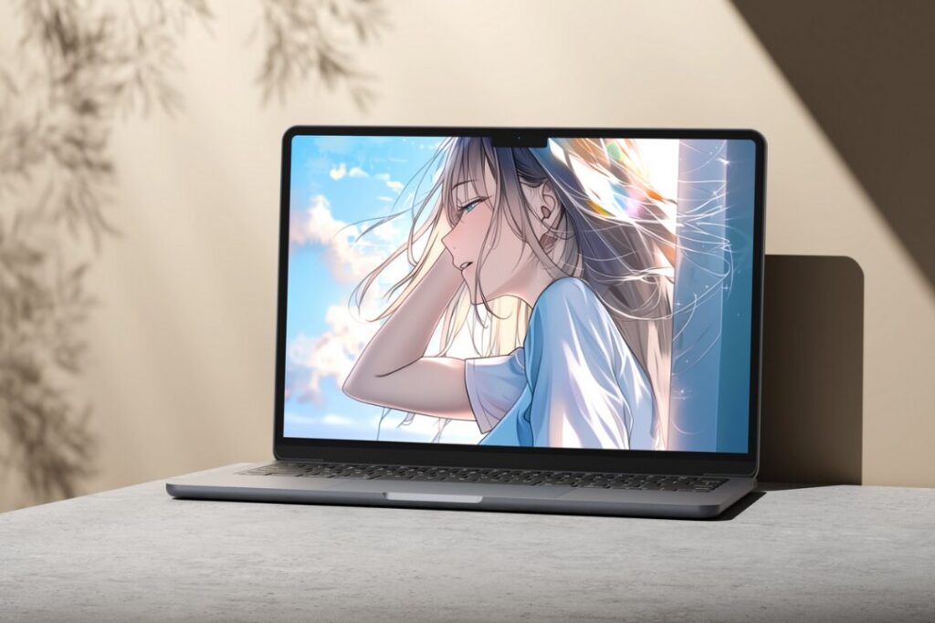 海を眺めるクールなロングヘアの女性イラスト