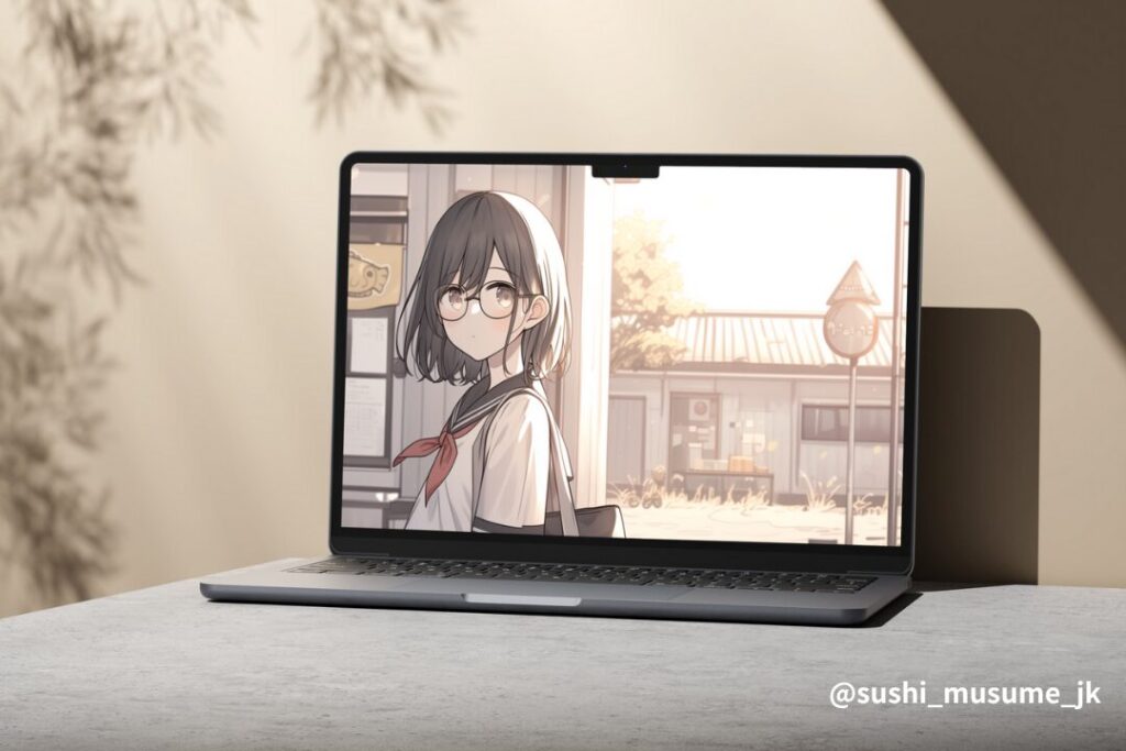 【壁紙】黒髪ショートの女子高生イラスト(橘 柚)