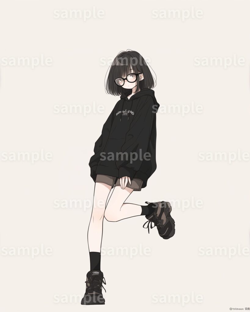 6.パーカースタイルの黒髪ボブ女子