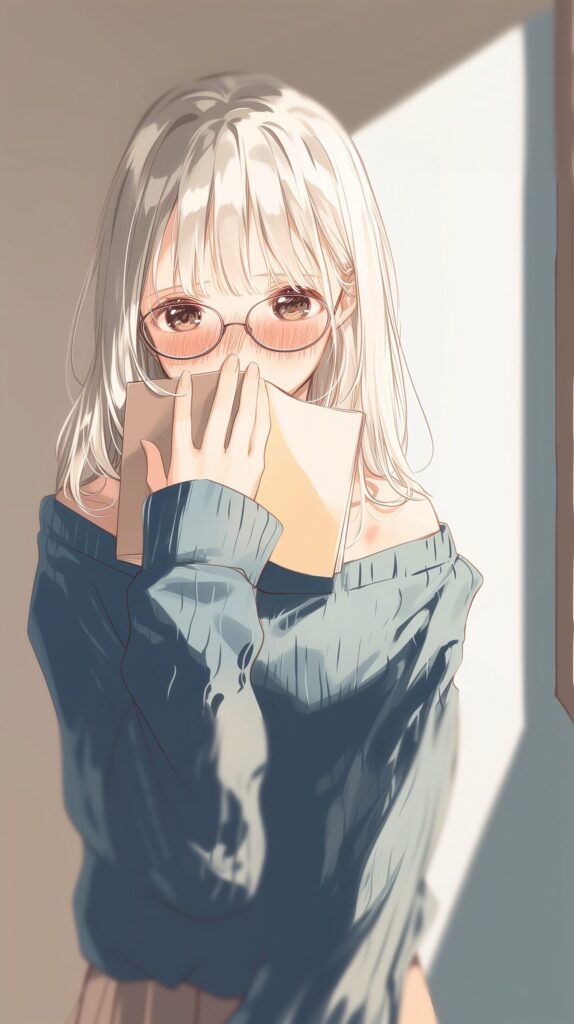 【壁紙】遠くから彼を見つめる図書館女子のイラスト