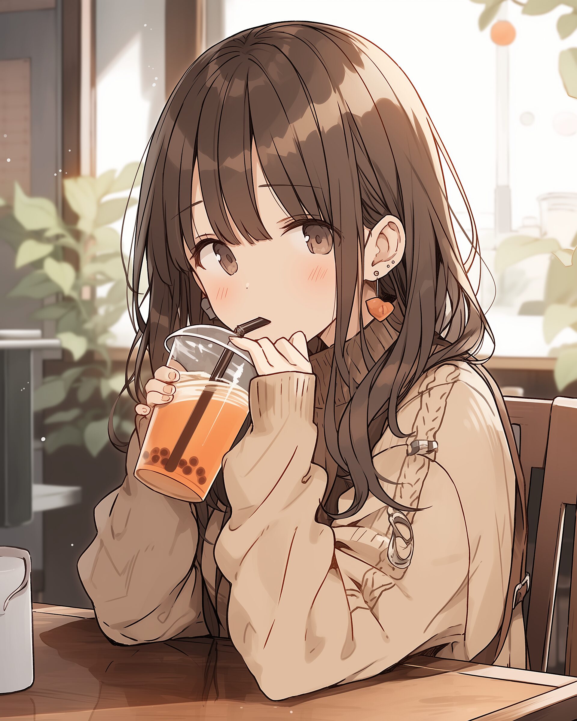 タピオカドリンクを飲んでいる女の子イラスト0