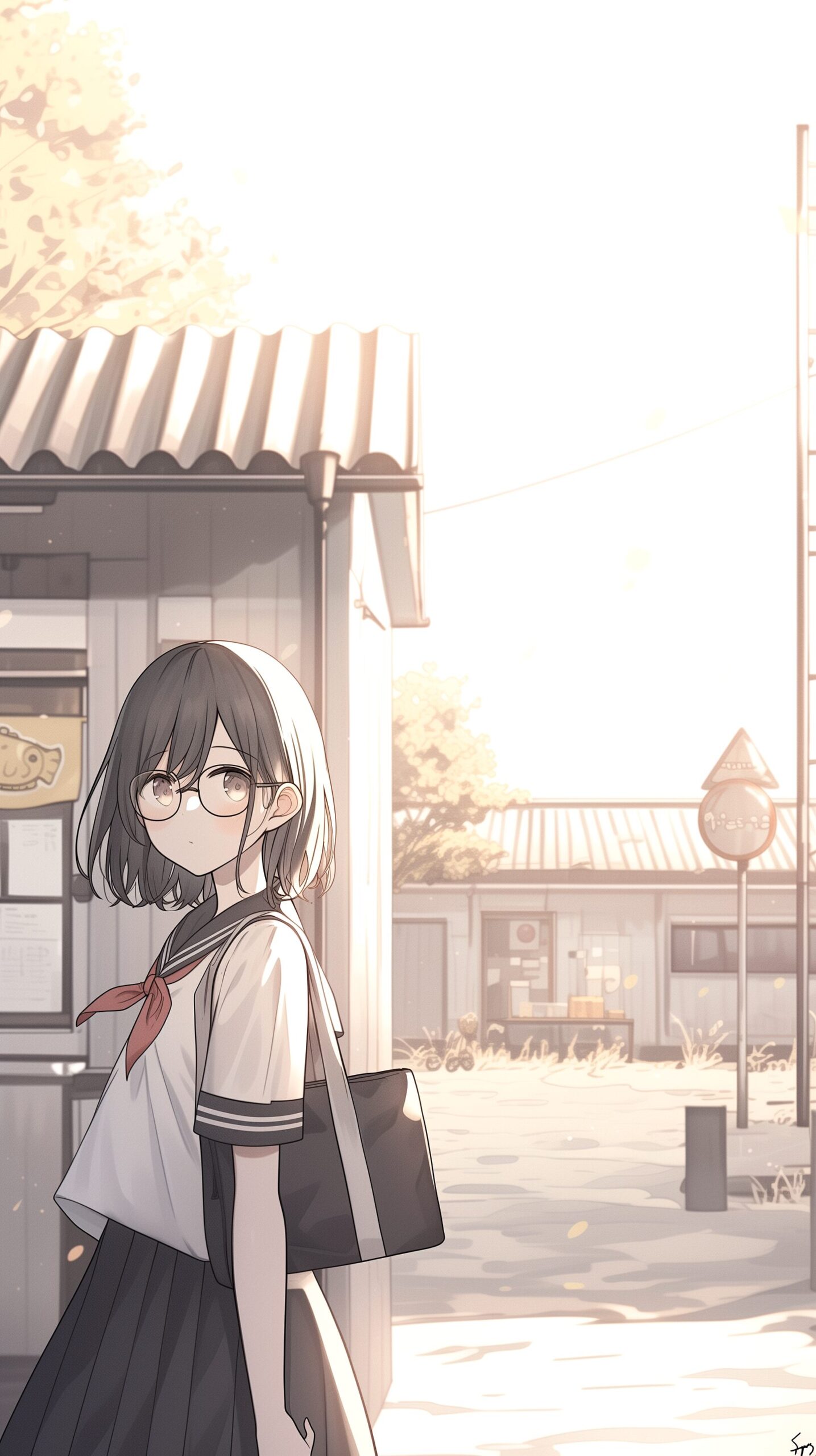 【壁紙】黒髪ショートの女子高生イラスト(橘 柚)