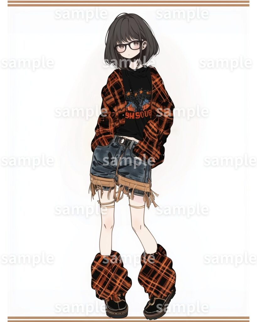 チェックシャツ×デニムショートパンツを履いた「橘 柚」