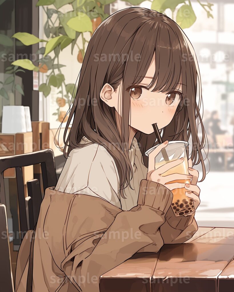 タピオカを飲むかわいい女の子イラスト3選 - ①