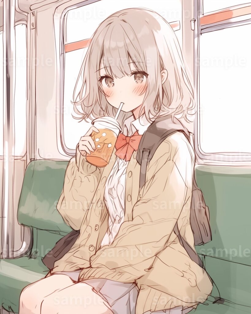タピオカを飲むかわいい女の子イラスト3選 - ③