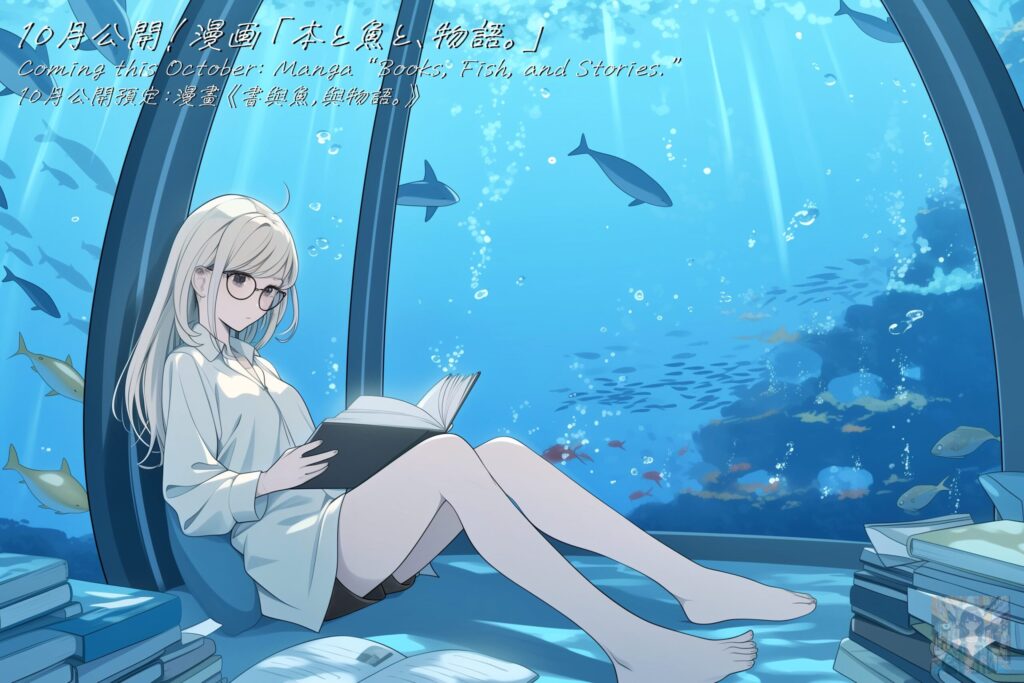 「本と魚と、物語。」漫画に登場するイラスト紹介:部屋で読書..