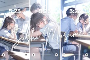 【壁紙】恋する男女学生のイラスト3枚/Wallpaper