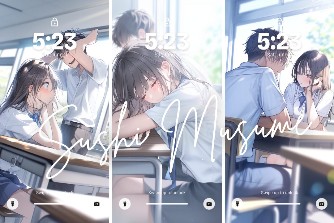 【壁紙】恋する男女学生のイラスト3枚/Wallpaper