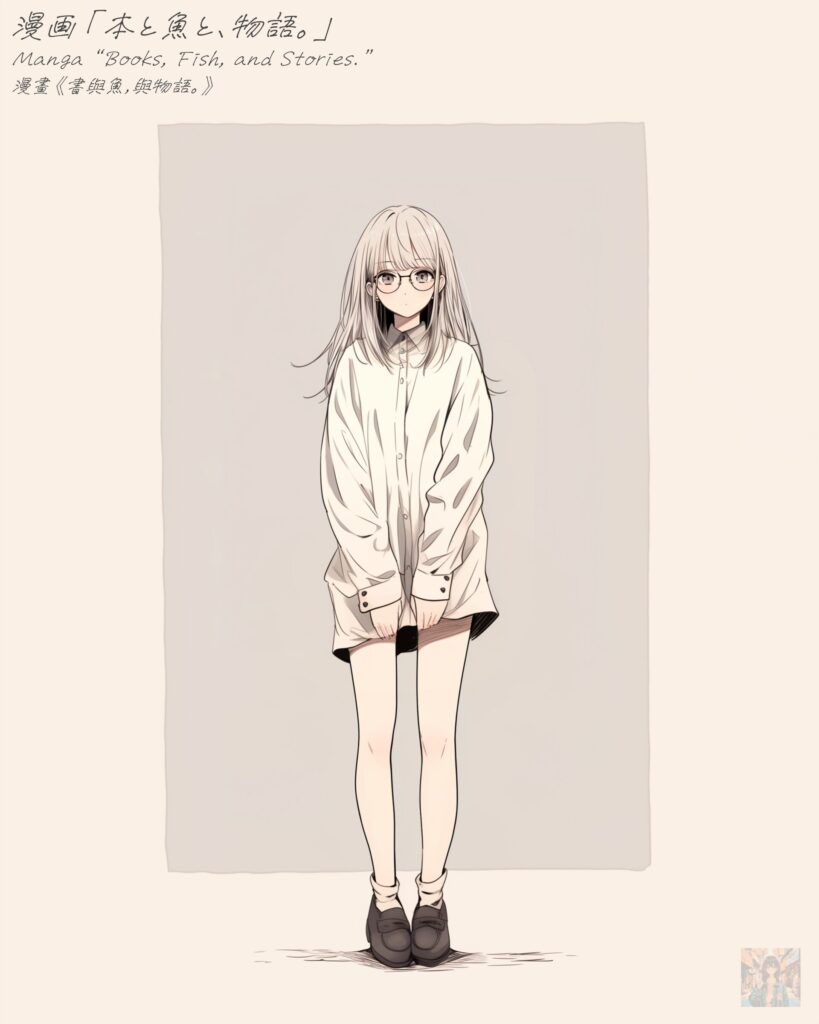 「本と魚と、物語。」漫画に登場するイラスト紹介:鈴海 鈴(Rin Suzumi):様々なポーズ1