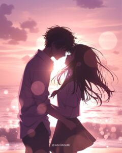 【エモいカップルイラスト】海辺で涙を流す女子と男子