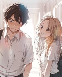 照れるカップルイラスト：恋愛漫画のキャラクターたち０２