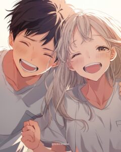 笑顔のカップルイラスト：恋愛漫画のキャラクターたち０