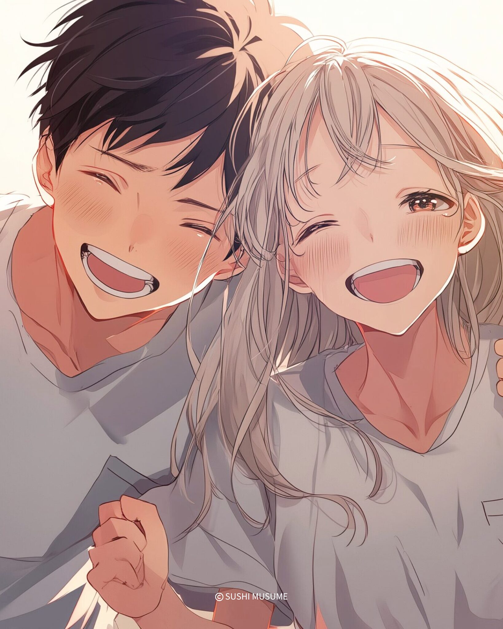 笑顔のカップルイラスト：恋愛漫画のキャラクターたち０